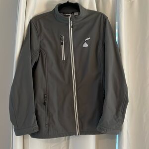 Dark Grey jacket. Hershey kiss logo. Size large.